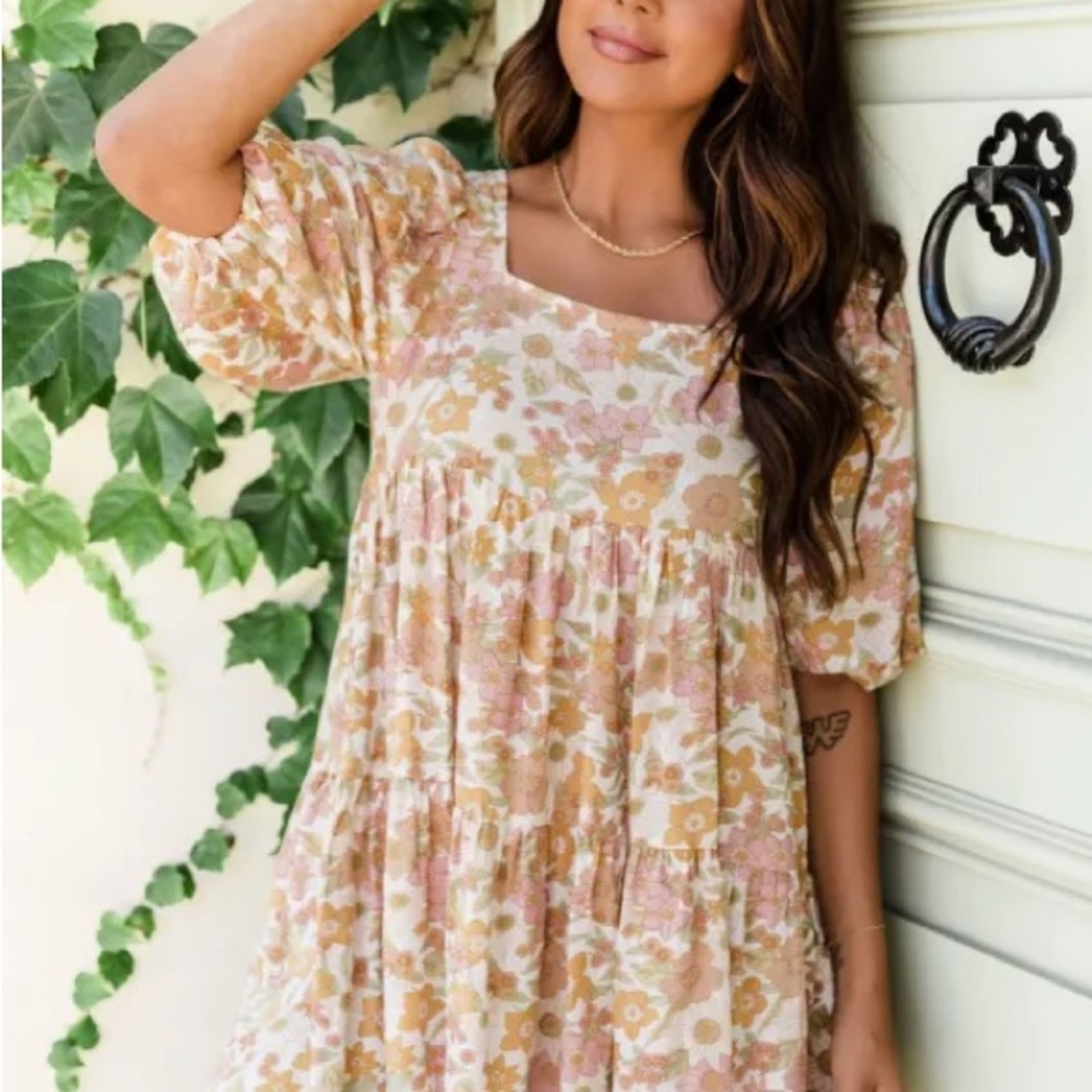 Pink Lily square neck floral mini dress